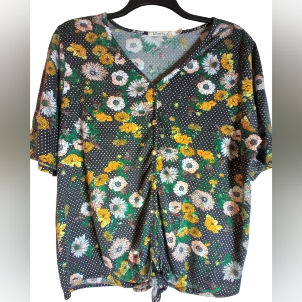 Liberty Floral Tie Front Blouse Size 2X Cottagecore Cozy Beachy Boho Vacation